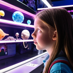 **

A middle school student looking curiously at a science exhibit with glowing elements and informative displays. The scene is vibrant and engaging, with other kids also showing interest. Focus on capturing the sense of wonder and the spark of curiosity. Add subtle light rays to enhance the magical and informative atmosphere.

**