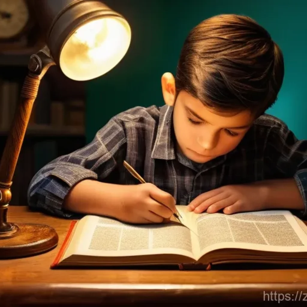 중학교 교과서 외 자료 활용 - **Prompt**: A curious young boy, around 8-10 years old, meticulously examining a disassembled clock ...