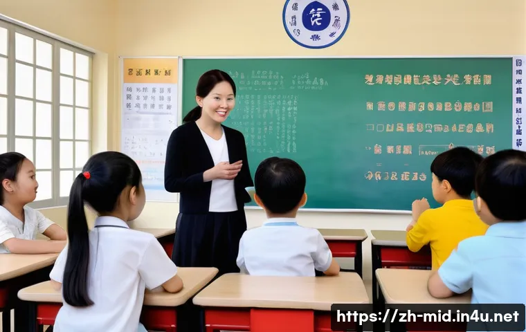 중학교 탈북 학생 교육 - A bright, modern classroom scene showing a diverse group of young students, including North Korean r...
