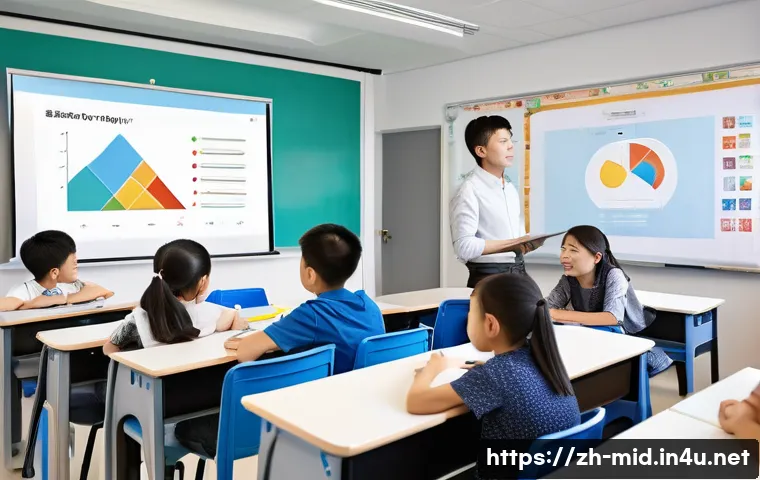 중학교 학습 피드백 제공법 - A modern classroom scene with a diverse group of Chinese students attentively listening to a teacher...