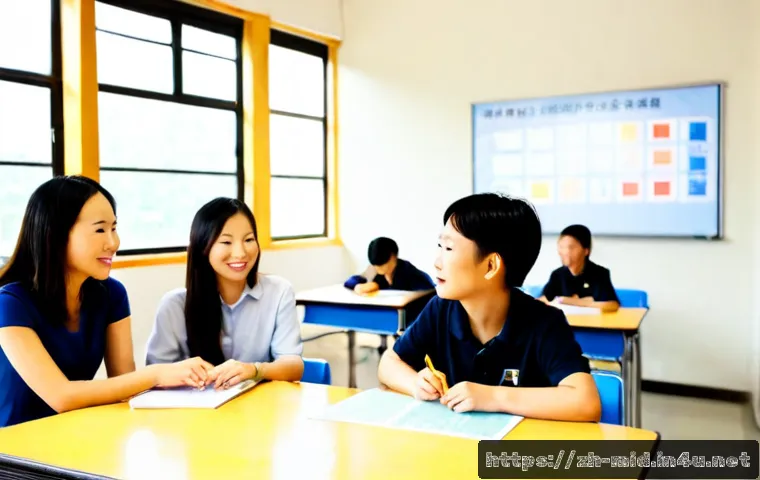 중학교 학부모 교육 - Photorealistic parent education workshop at a modern Chinese middle school, diverse Asian parents se...